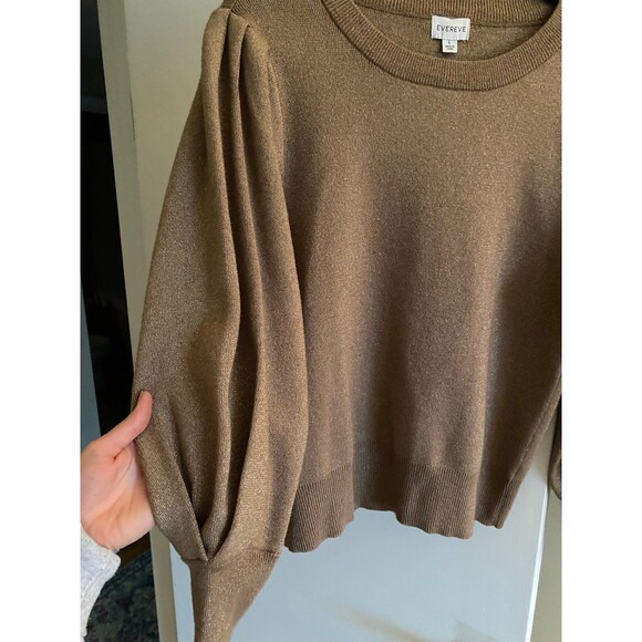 EVEREVE Lexi Lurex Balloon Sleeve Pullover Gold Crewneck Sweater Women Large EUC - Picture 12 of 12